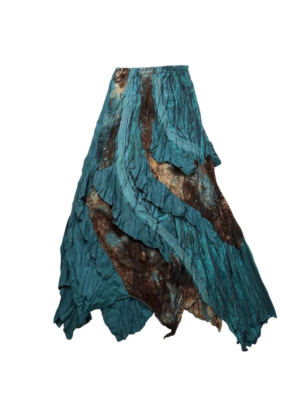 Vintage My Design Paris Y2K Teal Ombré Handkerchief Hem Maxi Skirt Sequin Lace